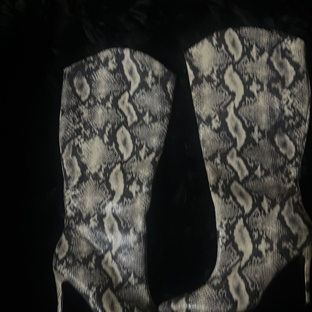 Faux Snakeskin Knee Boots